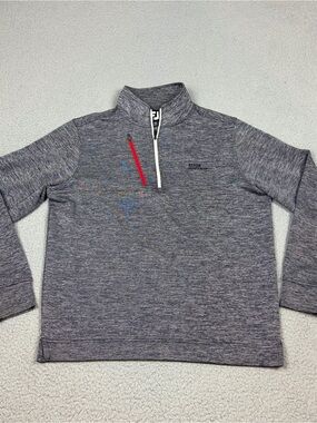 FootJoy Men's Heather Gray Quarter-Zip Pullover Red Zip Accent Performance Golf